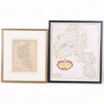 Robert Morden, an Antique coloured map of Oxford Shire, 47cm x 40cm, and an Antique coloured map