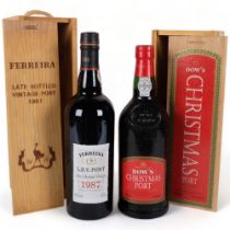 Dow's Port, boxed, and Ferreira boxed late bottled Vintage Port 1987