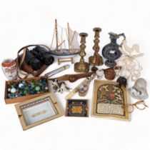 Candlesticks, binoculars, marbles etc