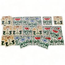 A set of 29 modern Art Nouveau style tiles, with floral designs, 15cm