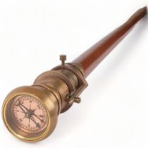 A reproduction gadget cane, the top set with a compass and 2-draw telescope, L99cm