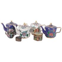 A selection of cloisonne ceramic ware, including 5miniature teapots of varying sizes, largest height