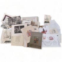 A box of various Victorian prints and lithographs, and a quantity of 1950s/60s original drawings