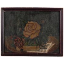 A framed still life painting, oil on board, unsigned, 27cm x 34.5cm