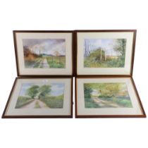 Denis Morley, a group of rural landscapes, 7 watercolours and 1 print, 25cm x 33cm, all framed (8)