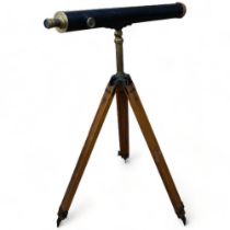 BROADHURST CLARKSON & COMPANY - a Victorian brass-mounted telescope, on tripod stand, stand having a