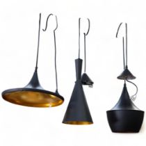 A group of 3 mid-century style light fittings, including a pendant shaped fitting, a lantern