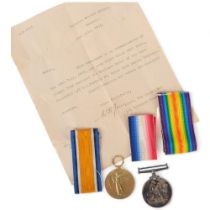 A World War I War medal, named to T-206816 Pte. W.G. Daniels. The Queen's.SR, and matching Defence