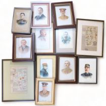 A set of framed printed silk military BDV cigarette cards, and 2 framed maps