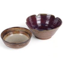 A glazed Milland Studio pottery bowl, and a larger signed bowl with shaped rim, 31.5cm across