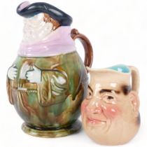 An Antique Majolica friar jug, Sarreguemines Majolica "Jolly Fellow" face jug, tallest 25cm (2)