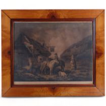 After Morland, 18th century engraving "the thatcher", 66cm x 78cm, walnut framed, and H Puett Share,