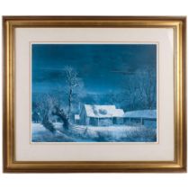 Peter Newcombe, limited edition coloured print, winter, 64/100, 76cm x 65cm overall, framed