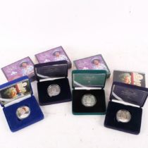 4 British Commemorative silver proof crowns' in original box and papers