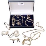 Various silver jewellery, including Italian gilded flat curb link chain necklace, heart lock