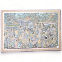 20th century Balinese School, large format village scene, oil on canvas, signed Masna Kutuh, 82cm
