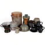 A group of Studio pottery jars and covers, butter dish etc, tallest 23.5cm