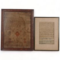 2 framed samplers, 1 unsigned but dated 1790, the other indistinctly signed and dated possibly 1818,