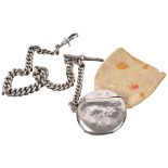 An early 20th century graduated silver curb link Albert chain necklace, with circular silver Vesta