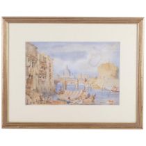 19th century British School, Rome, with the Castell San Angelo and St Peters, watercolour, unsigned,