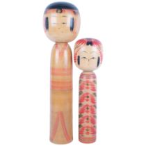 2 large painted wood Kokeshi dolls, tallest 61cm