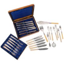 Various silver plated cutlery, including cased dessert set