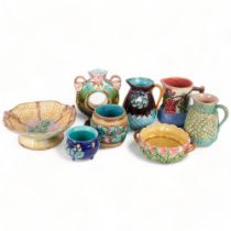 A group of Victorian and later Majolica jugs, 2-handled basket, vase, etc (8)