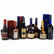 Various liqueurs, including Cointreau and Courvoisier, and a Bristol Cream Sherry