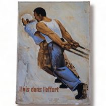 A large oil on canvas, "Unis Dans L'Effort", 155cm x 110cm overall