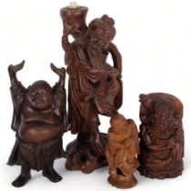 A group of 4 carved Oriental figures, including a Buddha, H22cm