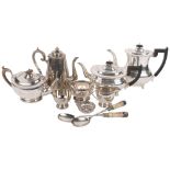 Various silver plate, including teapots, hot water jug, sugar bowls etc