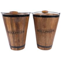 A pair of large wooden Bollinger buckets, with handles, H40cm