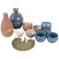2 Japanese ceramic Sake pots and cups, dish etc