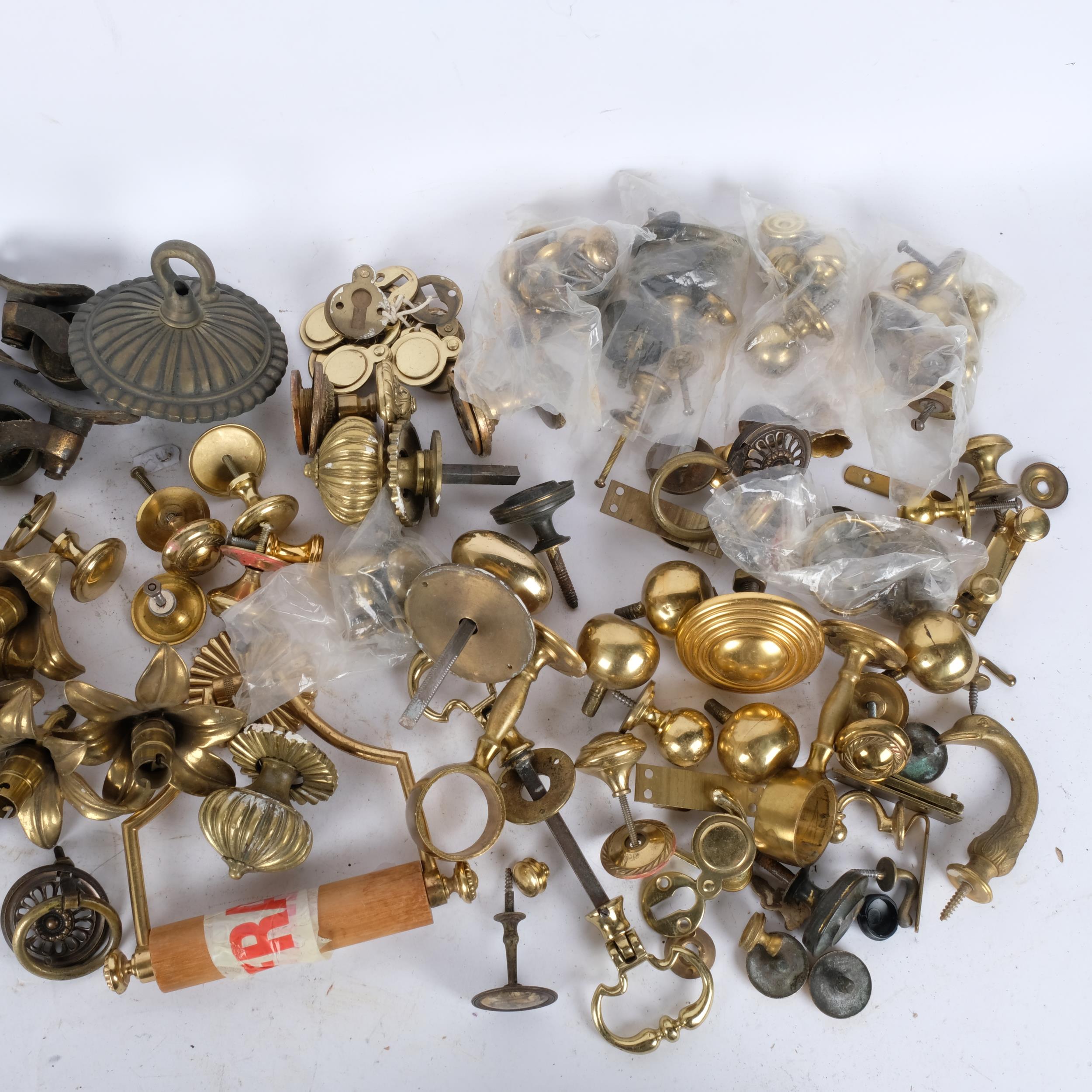 A box of brass casters, door handles, light fittings etc - Image 2 of 2