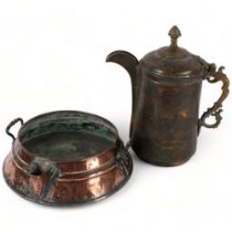 A Kashmir Indian copper coffee pot, with lovely engraved decoration, and stunning decorative
