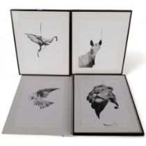 HelloVon Studio, 4 limited edition prints, a horse, an elephant, a lion, and an eagle, 3 framed