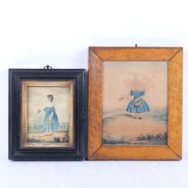 An Antique watercolour, girl with flowers and basket, in a maple frame, 23.5cm x 19.5cm, and a