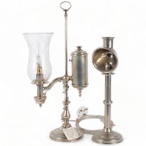 A Victorian silver plated student's desk lamp, by Bright & Company of London, with glass shade,