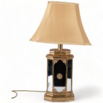 A Vintage style champagne gold large mirrored table lamp, with associated shade, height including