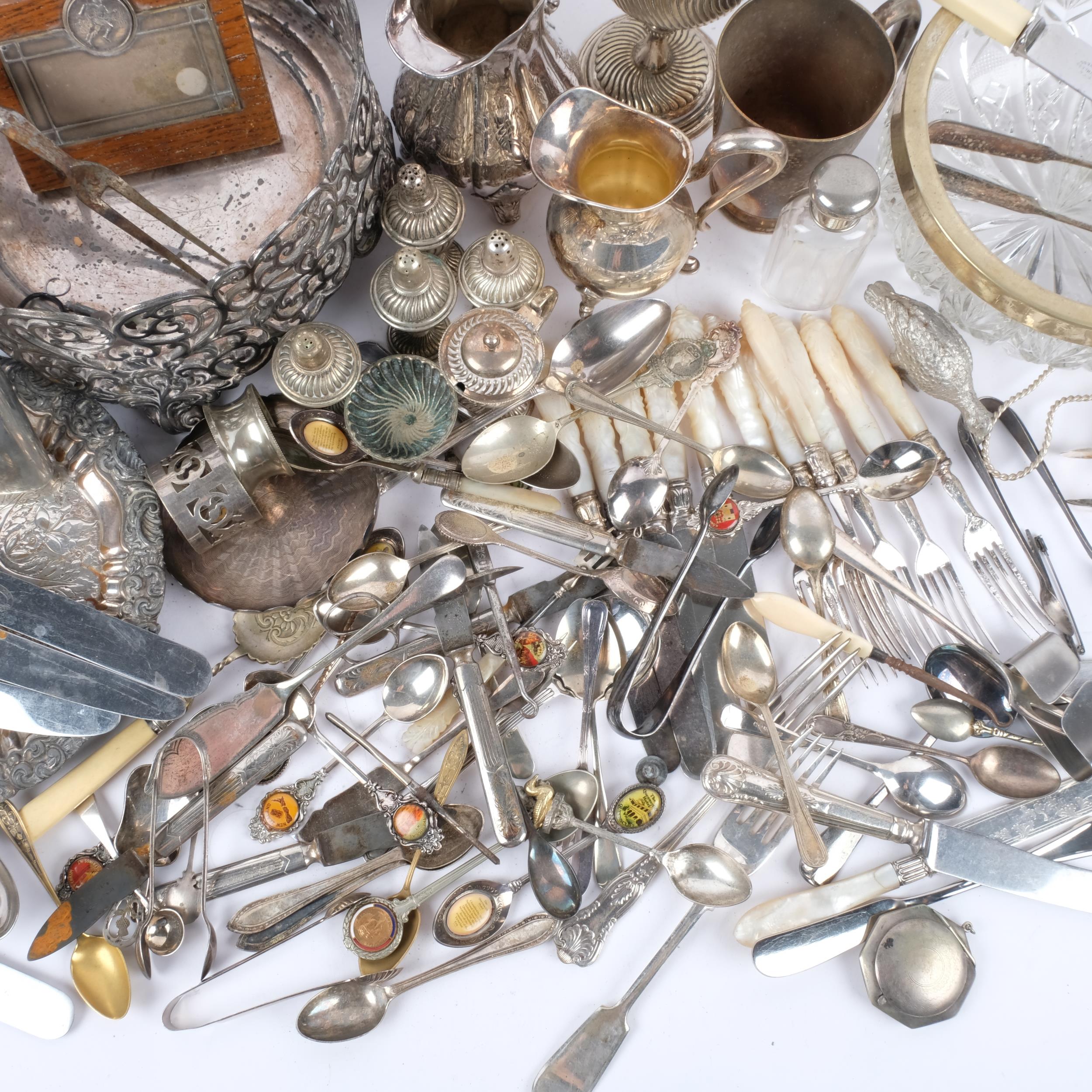 A quantity of silver plate, including 19th century trophy cup, salver, mother-of-pearl handled - Image 2 of 2