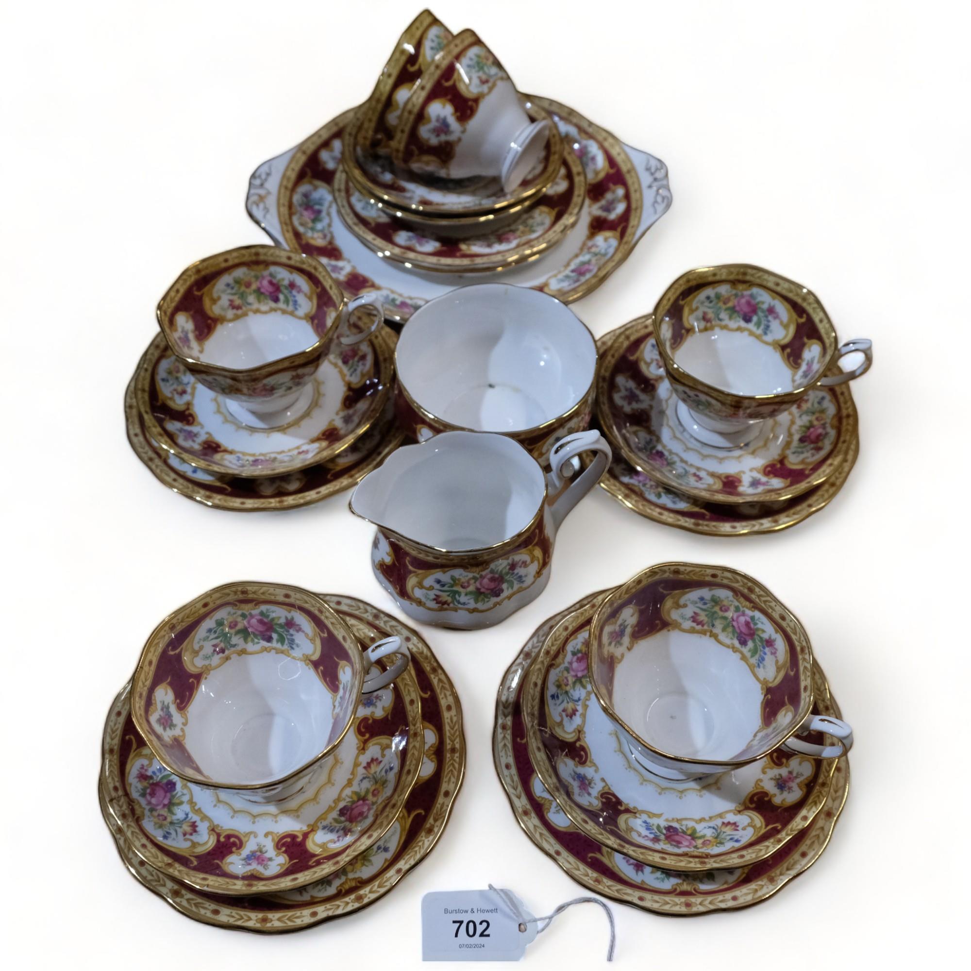 A Royal Albert "Lady Hamilton" 6-piece tea set, tea cups, saucers and side plates, milk jug, sugar