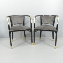 A pair of Thonet Secessionist ebonised bentwood armchairs by Gustav Siegel with brass overlaid