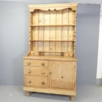 An antique pine two-section dresser. 109x195x45cm. Used condition. Top may not be original to