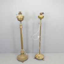 Two similar brass floor standing oil lamps converted to electric. Lowest height to bayonet 138cm.