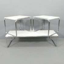 A set of three tubular steel modernist Laccio style coffee tables in the manner of Marcel Breuer.