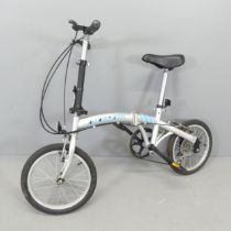 A Proteam six-speed folding bicycle, with carrying bag and accessories.
