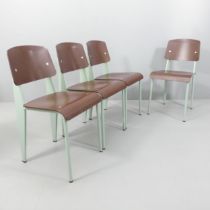 JEAN PROUVE - A set of four Vitra Standard SP chairs, marron seat on mint base, with maker's