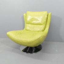 A contemporary green leather upholstered swivel lounge chair in the manner of Geoffrey Harcourt.