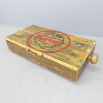 A painted pine toolbox, with Norton British Machines design. 108x20x50cm.