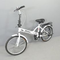 A single speed folding bike.